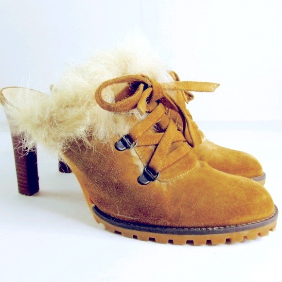 COACH Tan Suede Shearling Mules - Picture 5 of 8